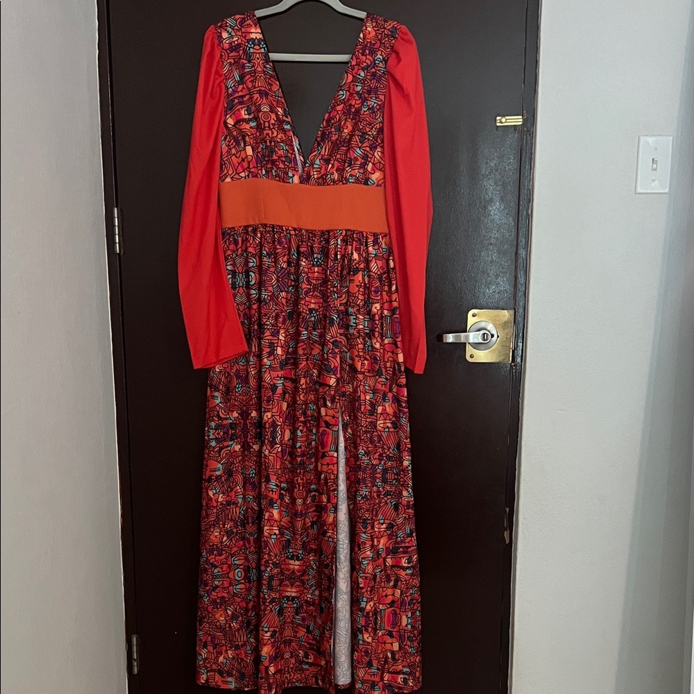 Shein X Elegant Red and Orange Patterned Dress